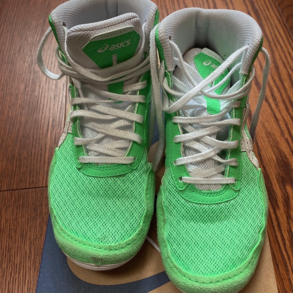 Asics Shoes Kids 3.5 Matflex 7 Wrestling Sneakers Green Lace Up Casual Ankle Top